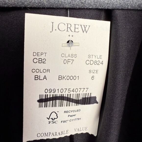 J Crew Coat Womens 6 Black Wool Blend Belted Long Sleeve NWT Jacket Prep - Picture 3 of 8